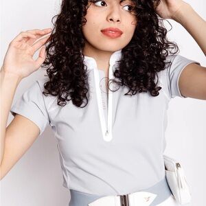 Calliope size Medium Lady Player Polo Mock Neck Grey Half Zip